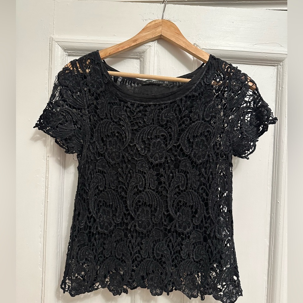Zara Crochet Overlay Top